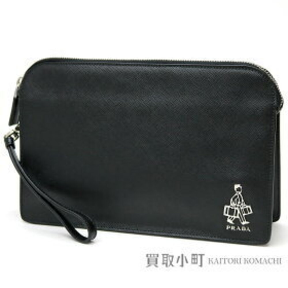 Prada Saffiano Travel Nero Black Leather Shoulder Bag Porter Wristlet Pouch